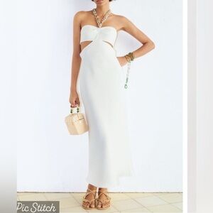 NWT. Zara Ecru Cut-Out Midi Dress with Chain Detail. Size xl